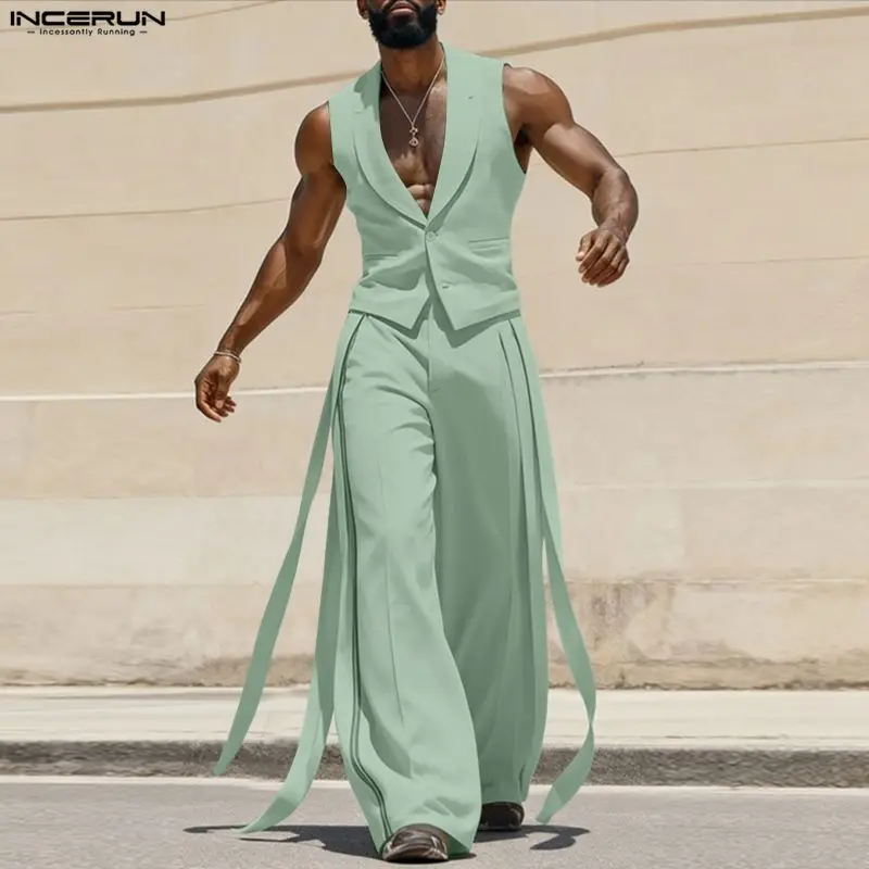 Men'S Fashion For Summer 2026 - INCERUN Herensets Effen Kleur V-hals Mouwloze