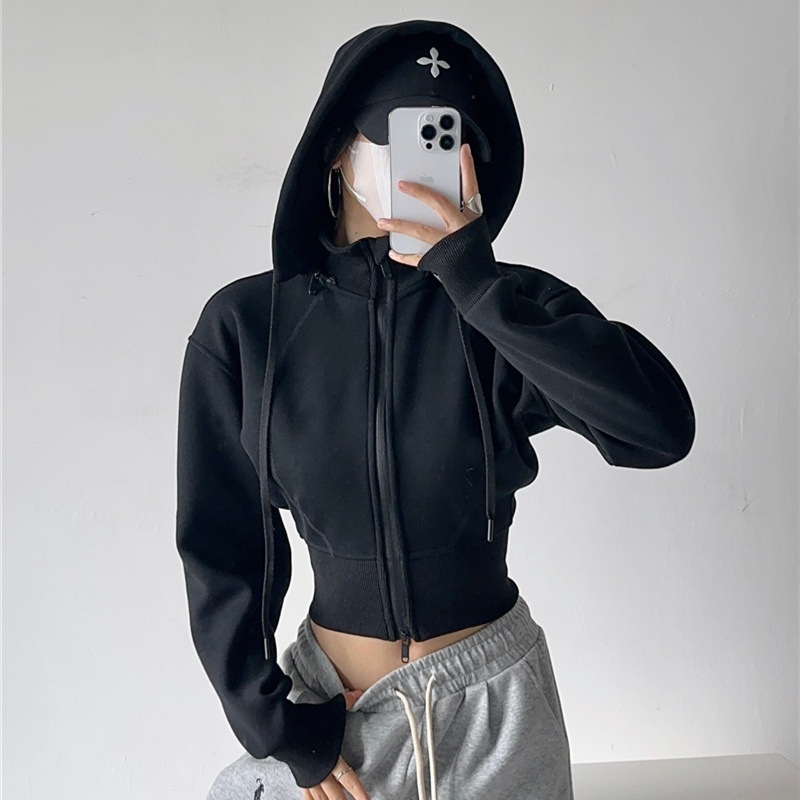 Mens Fashion Zip Up Hoodies - Dames Crop Hoodie Sweatshirts Mode Effen