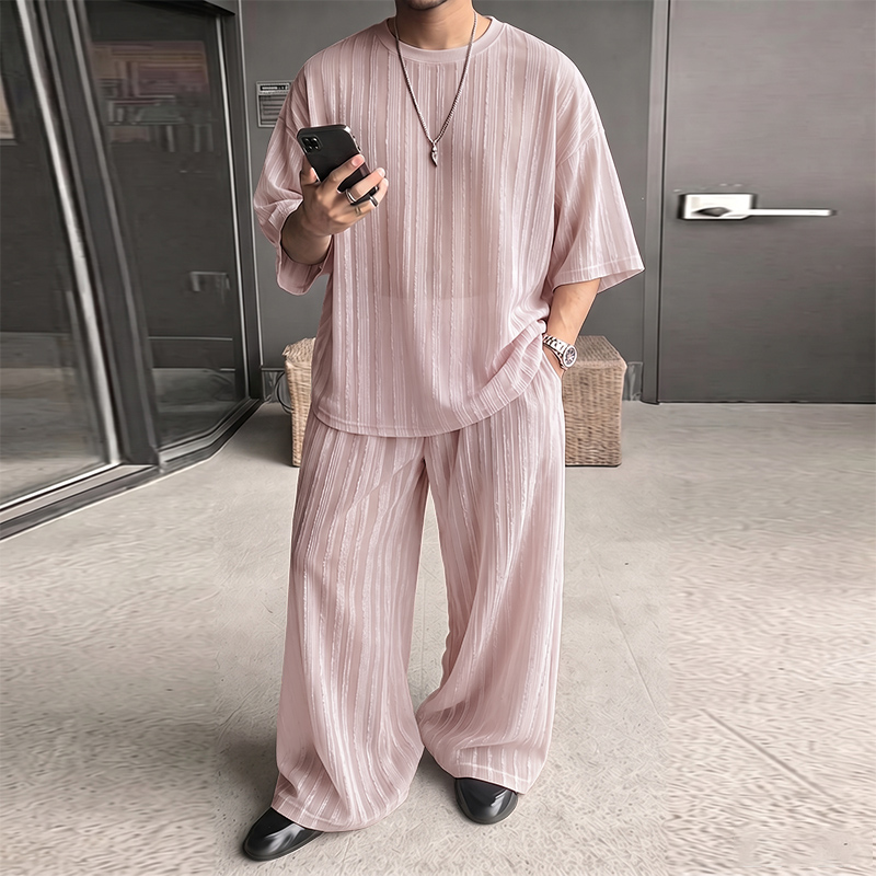 Men'S Fashion Advice - INCERUN Herensets Gestreepte Transparante Korte Mouw