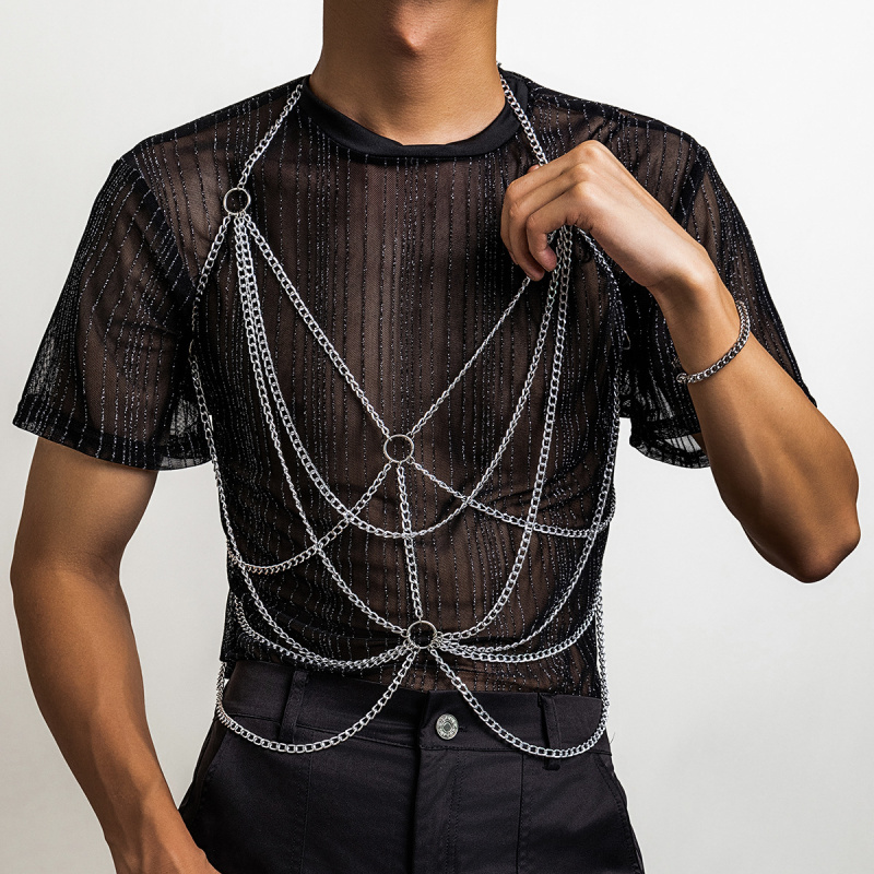 Fashion Harness Men - Body Chain-harnas voor heren, zilverkleurig, meerlaags