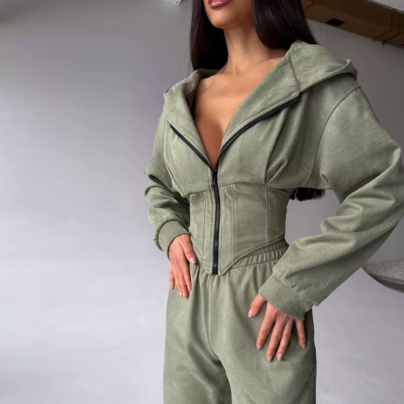 Mens Fashion Zip Up Hoodies - 2026 Herfst Nieuwe Suède Korte Hoodie