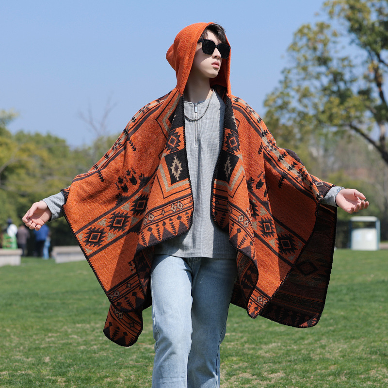 Mens Fashion Poncho - Man Poncho Imiteren Kasjmier Alpaca-stijl Etnisch