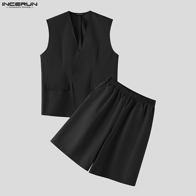 Men'S Fashion For Summer 2026 - INCERUN Herensets Effen Kleur V-hals Mouwloze