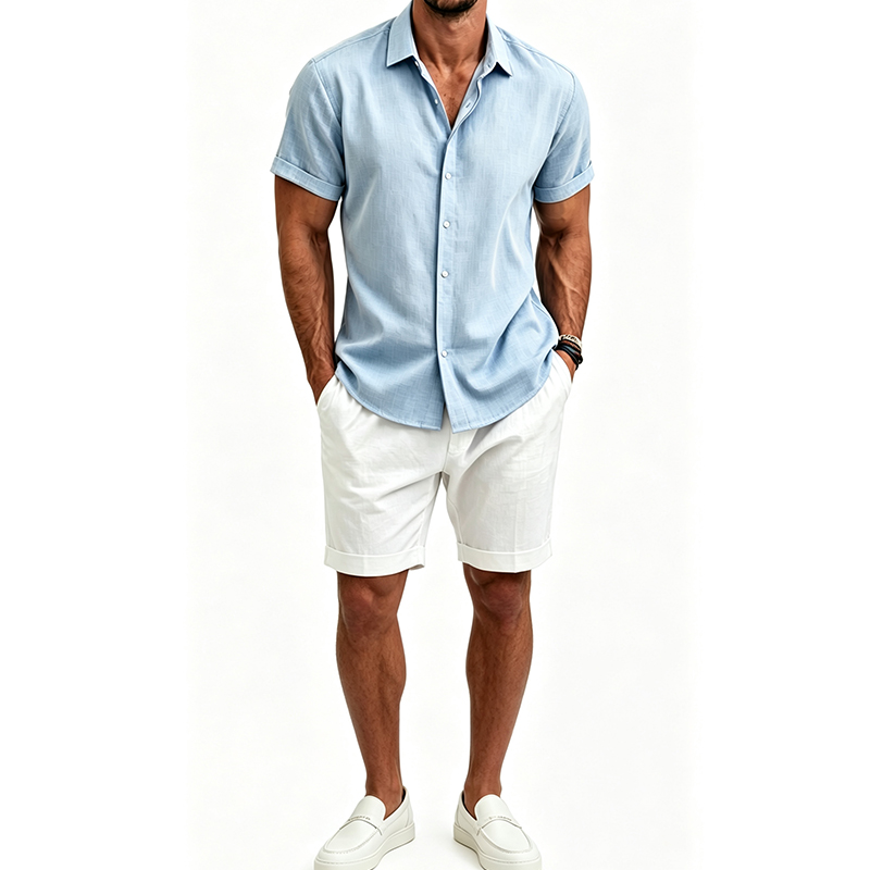 Linen Shirt Summer - Herenshirtset van katoen en linnen, zomer,