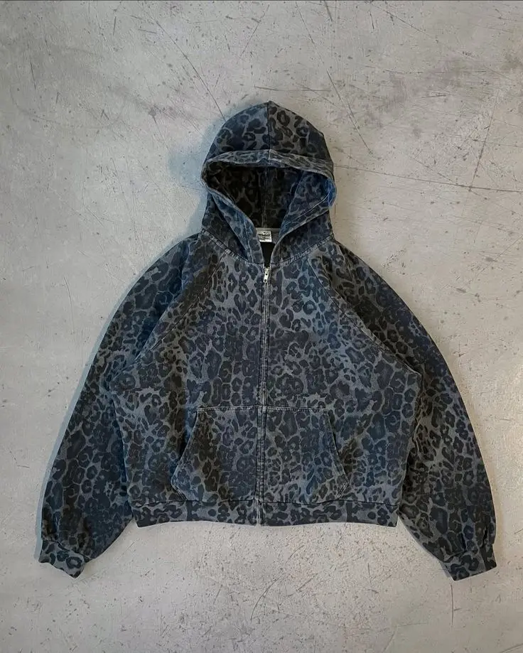 Retro Y2K Luipaardprint Hoodie - Mens Fashion Zip Up Hoodies recensie en prijs